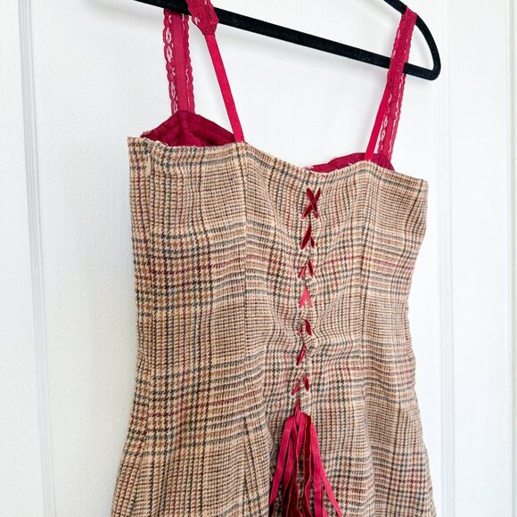 With‎ Jean | Ryder Mini Corset Lace-up Dress in Plaid Brown Check Small - Picture 8 of 10
